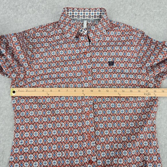 Cinch Womens Button Shirt Top Medium Long Sleeve Western Rodeo Geometric Orange - Picture 7 of 11